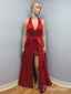 Vestidos de fiesta atractivos sin espalda Vestido de noche formal barato con cuello halter rojo con hendidura APD3309 