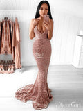 Backless V Neck Sequin Mermaid Prom Dresses Long Sexy Prom Dress ARD1853-SheerGirl