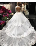 Ball Gown V-neck Long Sleeves Cathedral Train Royal Wedding Dresses SWD0021-SheerGirl