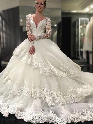 Illusion Neckline Vintage Lace Ball Gown Wedding Dress AWD1862 – SheerGirl