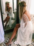 Batwing Sleeve Lace Rustic Wedding Dresses Ivory Sheath Boho Wedding Dresses AWD1163-SheerGirl