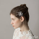 Beaded Floral Bridal Comb Silver Crystal Hairpin ACC1131-SheerGirl