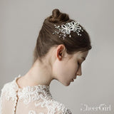 Beaded Floral Bridal Comb Silver Crystal Hairpin ACC1131-SheerGirl