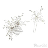 Beaded Floral Bridal Comb Silver Crystal Hairpin ACC1131-SheerGirl