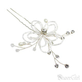 Beaded Floral Bridal Comb Silver Crystal Hairpin ACC1131-SheerGirl