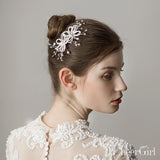 Beaded Floral Bridal Comb Silver Crystal Hairpin ACC1131-SheerGirl