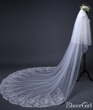 Beaded Lace Cathedral Wedding Veils with Blusher ACC1078-SheerGirl