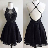 Beaded Top Lace Homecoming Dresses Shinny Halter Little Black Dresses Apd2699-SheerGirl