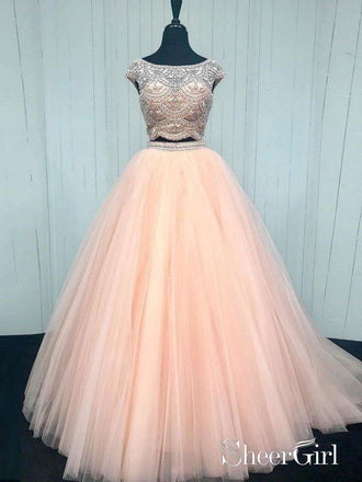 Ball Gown Blush Pink Lace Prom Dresses With Long Sleeves ARD2116 – SheerGirl