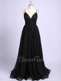 Black A Line Shiny Long Prom Dresses Sparkle Military Ball Gown Prom Dress ARD2106-SheerGirl