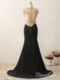 Black Chiffon with Gold Beaded Sweep Train Mermaid Prom Dresses APD2991-SheerGirl