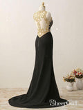 Black Chiffon with Gold Beaded Sweep Train Mermaid Prom Dresses APD2991-SheerGirl