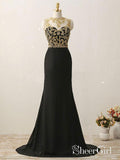 Black Chiffon with Gold Beaded Sweep Train Mermaid Prom Dresses APD2991-SheerGirl