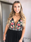 Black Floral Homecoming Dresses V Neck Cheap Embroidered Short Prom Dresses ARD1351-SheerGirl