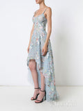 Black High Low Prom Dresses Floral Embroidery Lace Sky Blue Prom Dresses ARD1336-SheerGirl