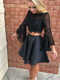 Black Lace 2 Piece Homecoming Dresses with Sleeves,Little Black Dresses APD2804-SheerGirl