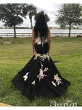 Black Mermaid Prom Dresses Strapless Embroidery Applique Sexy Prom Dresses APD3523-SheerGirl