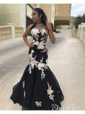 Black Mermaid Prom Dresses Strapless Embroidery Applique Sexy Prom Dresses APD3523-SheerGirl