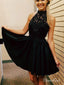 Black Taffeta Halter High Neck Beaded Homecoming Dresses APD2744