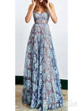 Blue Floral Lace Prom Dresses See Through Cheap Backless Formal Dresses AWD1051-SheerGirl