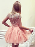 Blush Cap Sleeve Beaded See Through Mini Homecoming Dresses ARD1507-SheerGirl