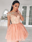 Blush Cap Sleeve Beaded See Through Mini Homecoming Dresses ARD1507