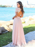 Blush Pink Formal Maxi Dresses Open Back Lace Sleeve Beach Wedding Guest Dresses APD3449-SheerGirl