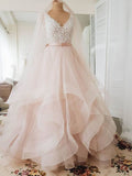 Blush Pink Lace Wedding Dresses Multi-Layered Organza Wedding Gowns AWD1336-SheerGirl