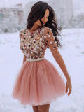 Blush Pink Short Prom Dresses 3D Flowers Beaded Formal Dresses ARD2086-SheerGirl