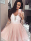 Blush Pink Short Prom Dresses Lace Sheer Long Sleeve Homecoming Dress ARD1999