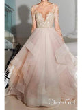 Blush Pink Wedding Dresses Backless See Through Long Sleeve Wedding Dresses AWD1097-SheerGirl