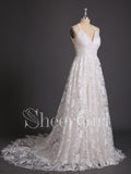 Boho Lace Beach Wedding Dresses Ivory Long Bohemian Wedding Dress AWD1036-SheerGirl