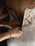 Botanical Lace Spaghetti Straps Wedding Dress with Shaped Train AWD1694-SheerGirl