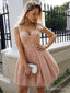 Broad Spaghetti Strap Lace Applique Rose Tulle Mini Homecoming Dresses ARD1687