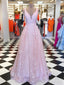 Broad Strap Long Lace Pink Prom Dresses 2019 Cheap Formal Dress ARD1884