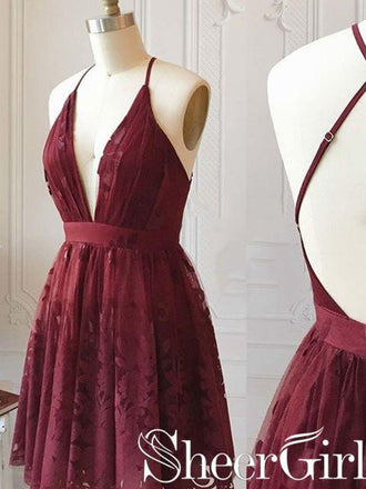 Burgundy V-neck Prom Dresses Formal Dresses With Slit ARD2326 – SheerGirl