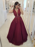 Burgundy Beaded Long Prom Dresses Sheer Back Polka Dot Ball Gown ARD2095-SheerGirl