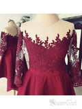 Burgundy High Low Short Prom Dresses 3/4 Sleeves Lace Applique Homecoming Dresses APD3506-SheerGirl