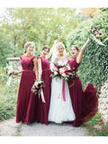 Burgundy Long Bridesmaid Dresses Moest Lace Applique Formal Dress ARD1771-SheerGirl