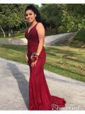 Burgundy Mermaid Prom Dresses Beaded Backless Cheap Maroon Prom Dresses APD3484-SheerGirl