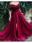 Burgundy Off the Shoulder Maroon Long Pom Dresses 2019 ARD1876