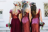 Burgundy Sequins Bridesmaid Dresses Long Mismatched Bridesmaid Dresses APD3160-SheerGirl