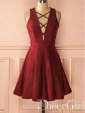 Burgundy Short Homecoming Dresses V-neck Chic Graduation Dress ARD1541-SheerGirl