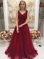 Burgundy Sleeveless Beaded Prom Dresses Sweep Train Dresses ARD2186