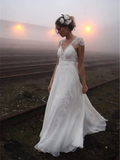 Cap Sleeve Country Wedding Dresses Backless Ivory Beach Wedding Dresses AWD1082-SheerGirl