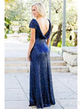 Cap Sleeve Navy Blue Bridesmaid Dress Sequin Mother of the Bride Dresses APD3343-SheerGirl