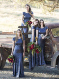 Cap Sleeve Navy Blue Bridesmaid Dress Sequin Mother of the Bride Dresses APD3343-SheerGirl