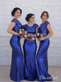 Cap Sleeve Navy Blue Bridesmaid Dress Sequin Mother of the Bride Dresses APD3343-SheerGirl