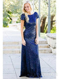 Cap Sleeve Navy Blue Bridesmaid Dress Sequin Mother of the Bride Dresses APD3343-SheerGirl