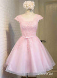 Cap Sleeves Pink Homecoming Dresses Lace Organza Cheap Cute Homecoming Dresses ARD1212-SheerGirl